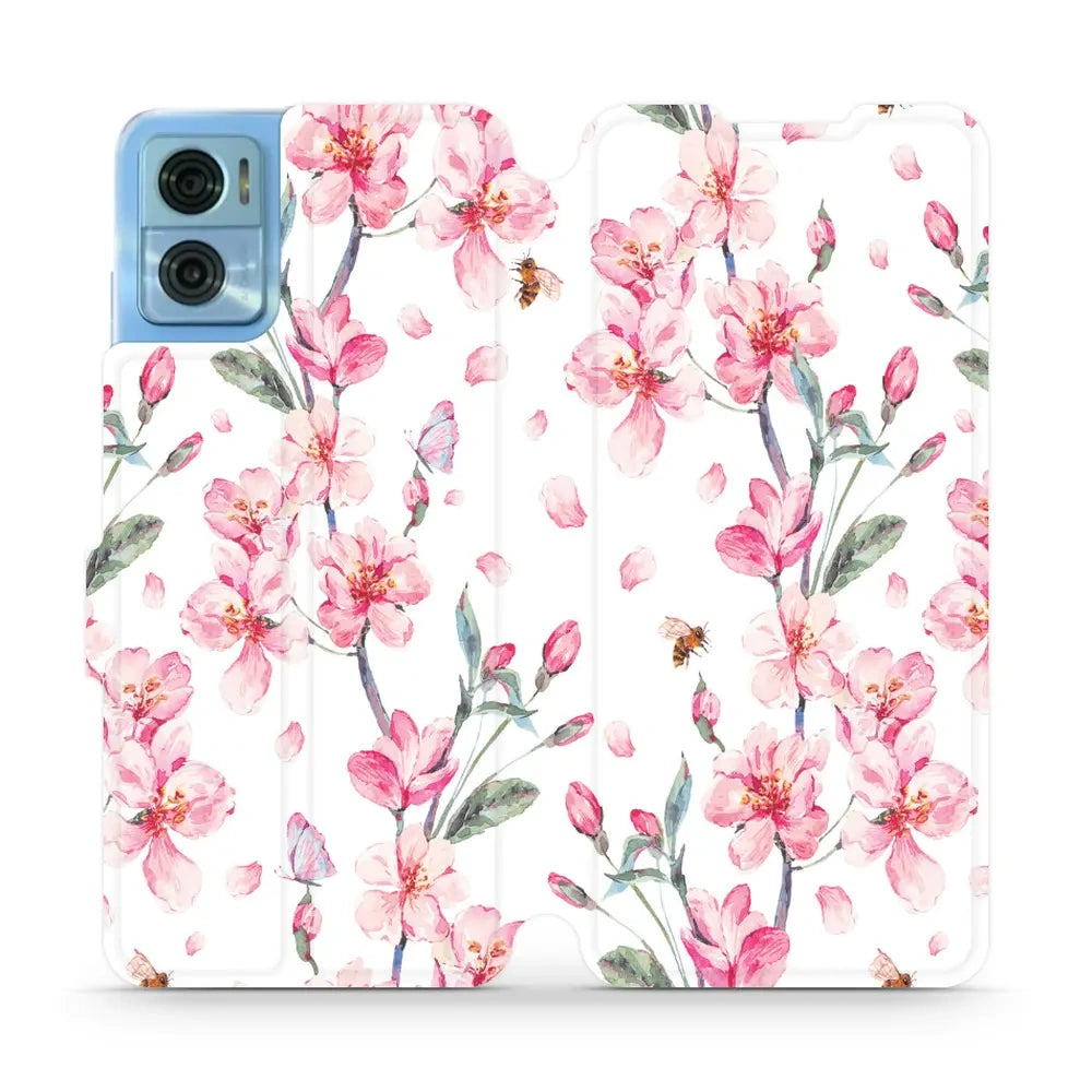 Handyhülle mit klappe für Motorola Moto E22, Mobiwear Book, Rosa Frühling
