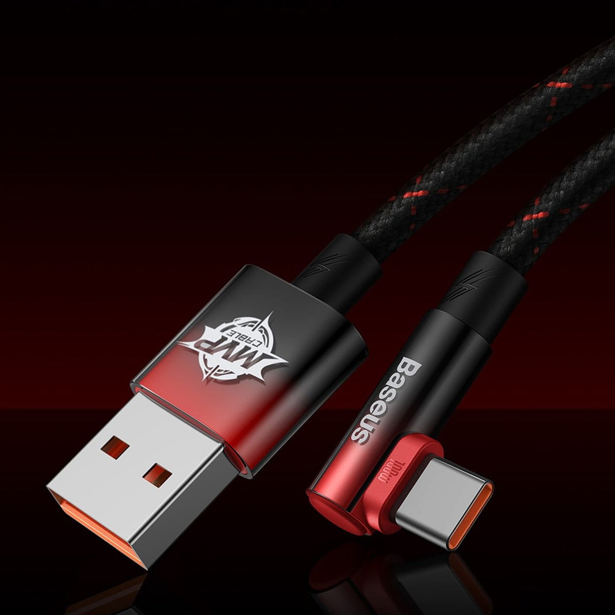Kabel Baseus MVP 2 Elbow 100 W USB-A für USB-C 1m, Schwarz/Rot