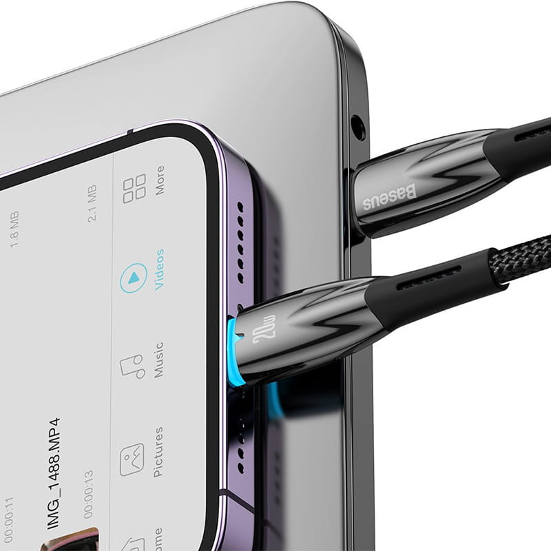 Kabel Baseus Glimmer Series 20W USB-C zu Lightning, 2m, Schwarz