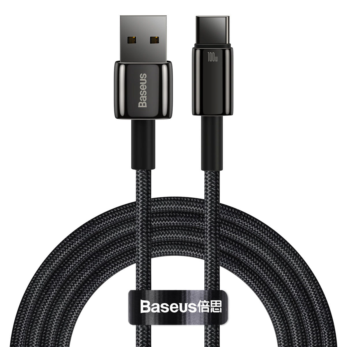 Kabel Baseus Tungsten Gold USB-A zu USB-C 100W 480MB/S 2m, Schwarz