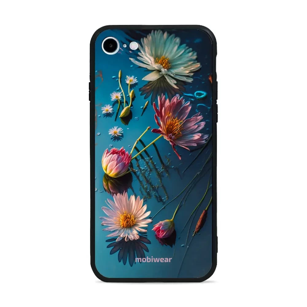 Handyhülle für iPhone SE 2022, Mobiwear Glossy Case, Blau-Blumig