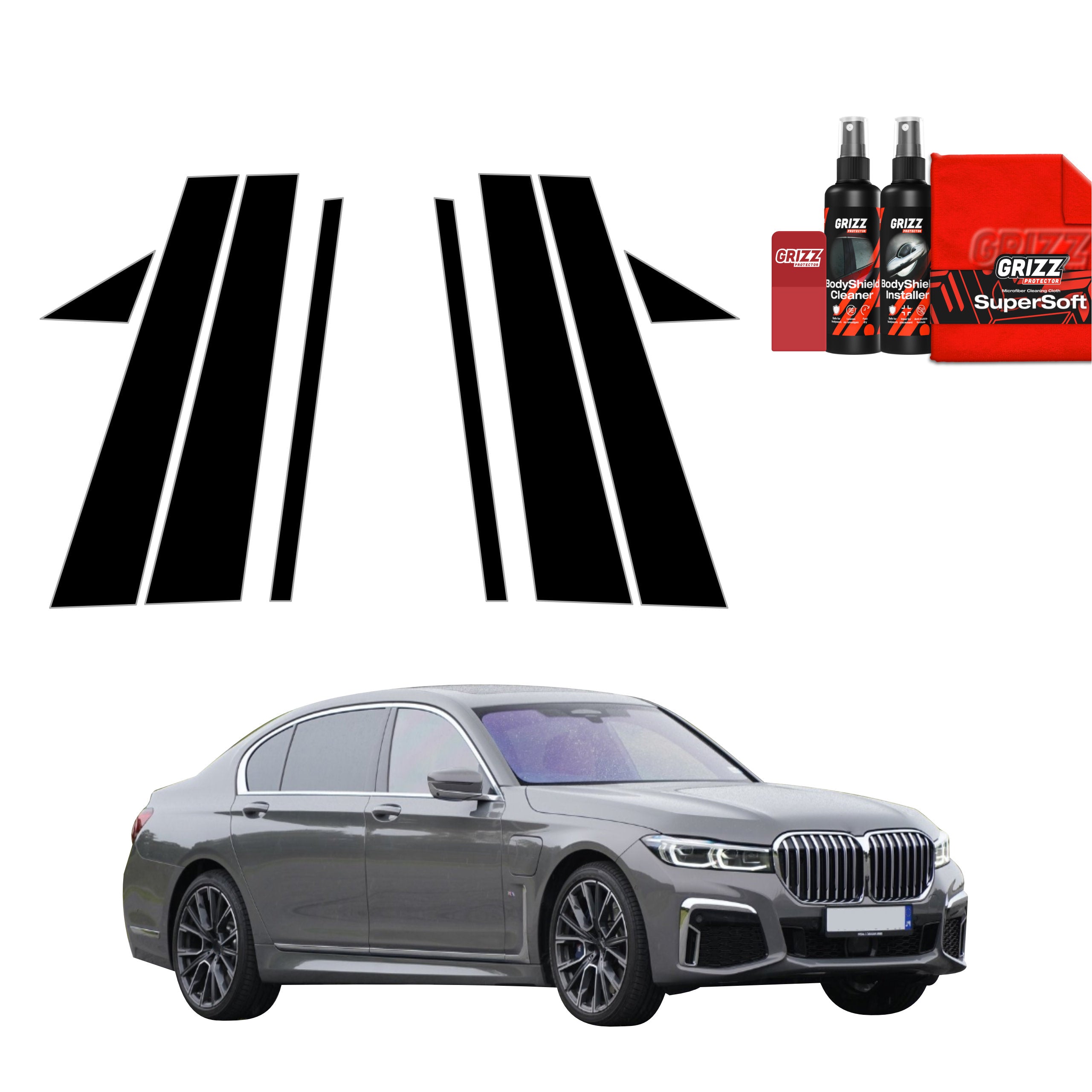 8in1 Schwarze Schutzfolie Grizz Protector für B-C-Säule - BMW 7 G12 (2015-2022)