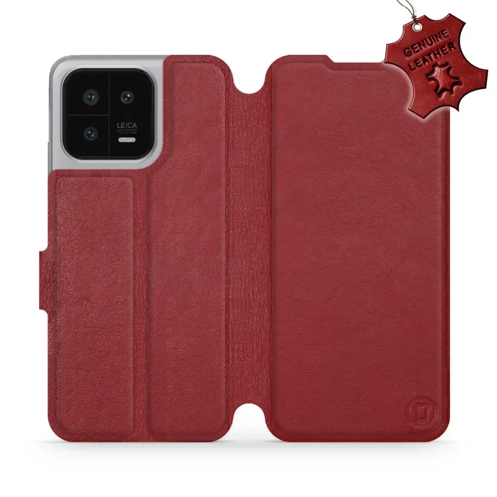 Echtleder Handyhülle für Xiaomi 13, Mobiwear Leather, Dunkelrot