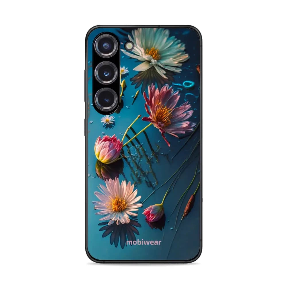 Handyhülle für Galaxy S23, Mobiwear Glossy Case, Blau-Blumig