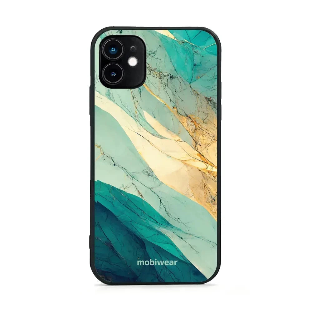 Handyhülle für iPhone 11, Mobiwear Glossy Case, Türkis-Marmor