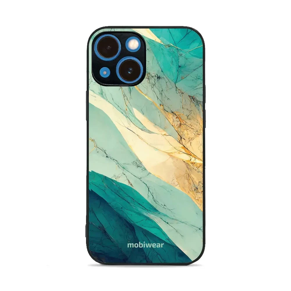Handyhülle für iPhone 13 Mini, Mobiwear Glossy Case, Türkis-Marmor