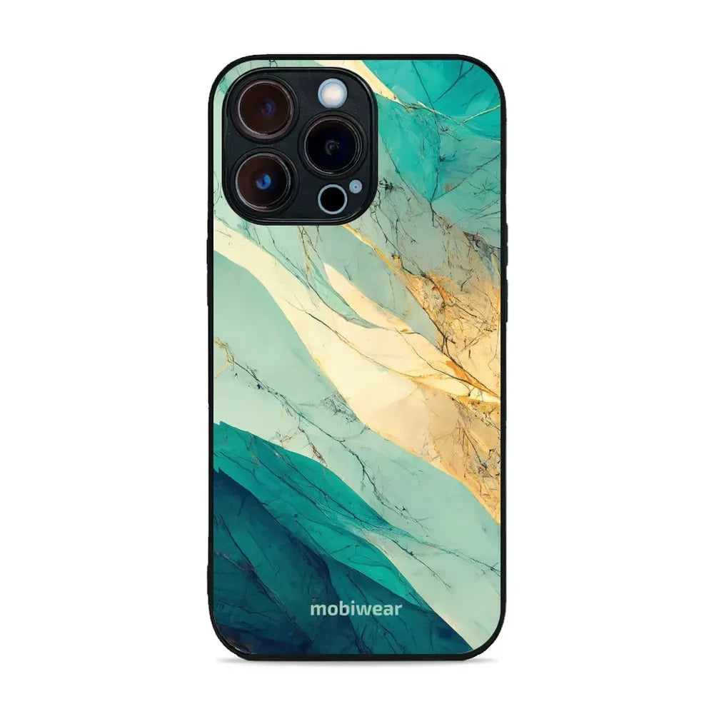 Handyhülle für iPhone 13 Pro, Mobiwear Glossy Case, Türkis-Marmor