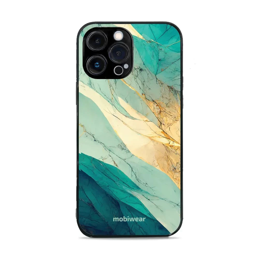 Handyhülle für iPhone 13 Pro Max, Mobiwear Glossy Case, Türkis-Marmor