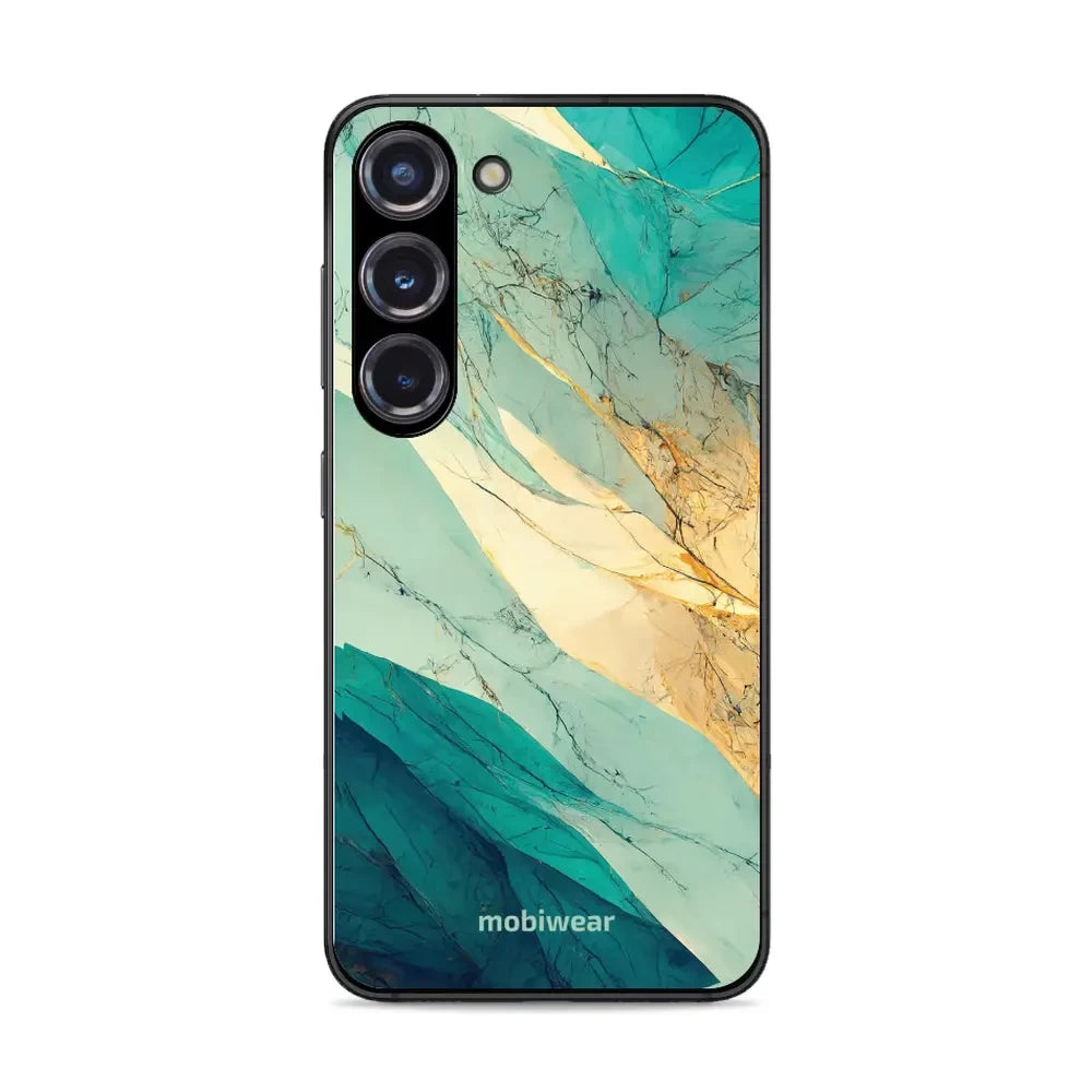 Handyhülle für Galaxy S23, Mobiwear Glossy Case, Türkis-Marmor