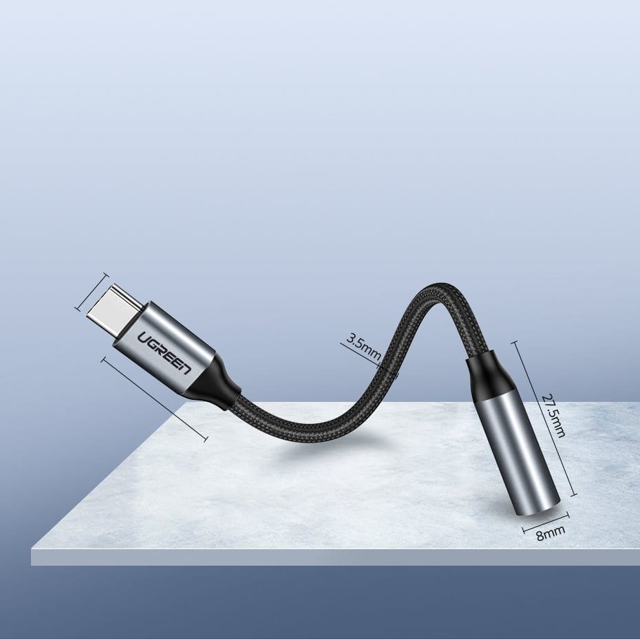 Ugreen Kabel / Adapter Miniklinke auf USB-C Kopfhörer Adapter, 10cm, Grau