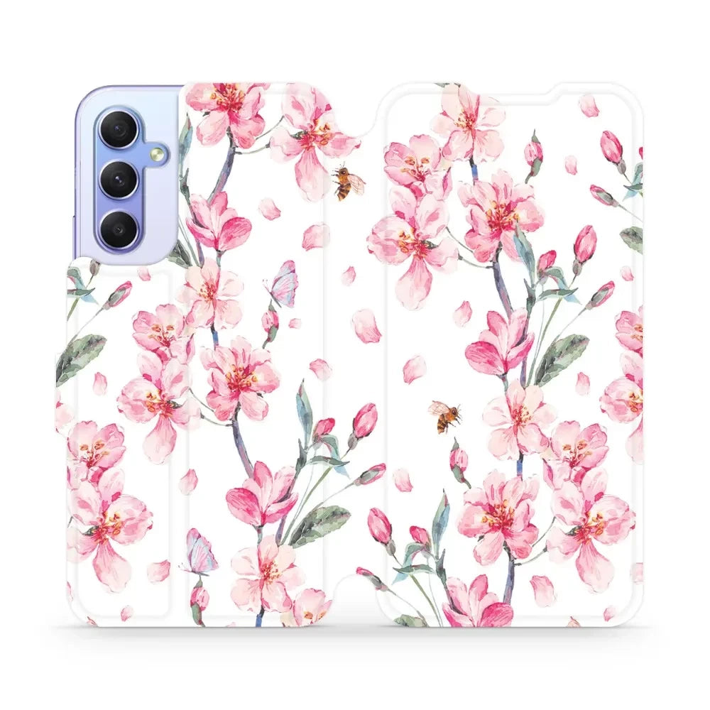 Handyhülle mit klappe für Galaxy A34 5G, Mobiwear Book, Rosa Frühling