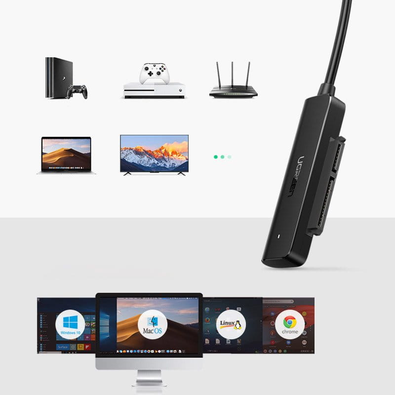 Ugreen USB-A Adapter/Adapter für SATA 2,5'' Laufwerk, SSD, HDD, 5 Gbps, 0,5 m, Schwarz