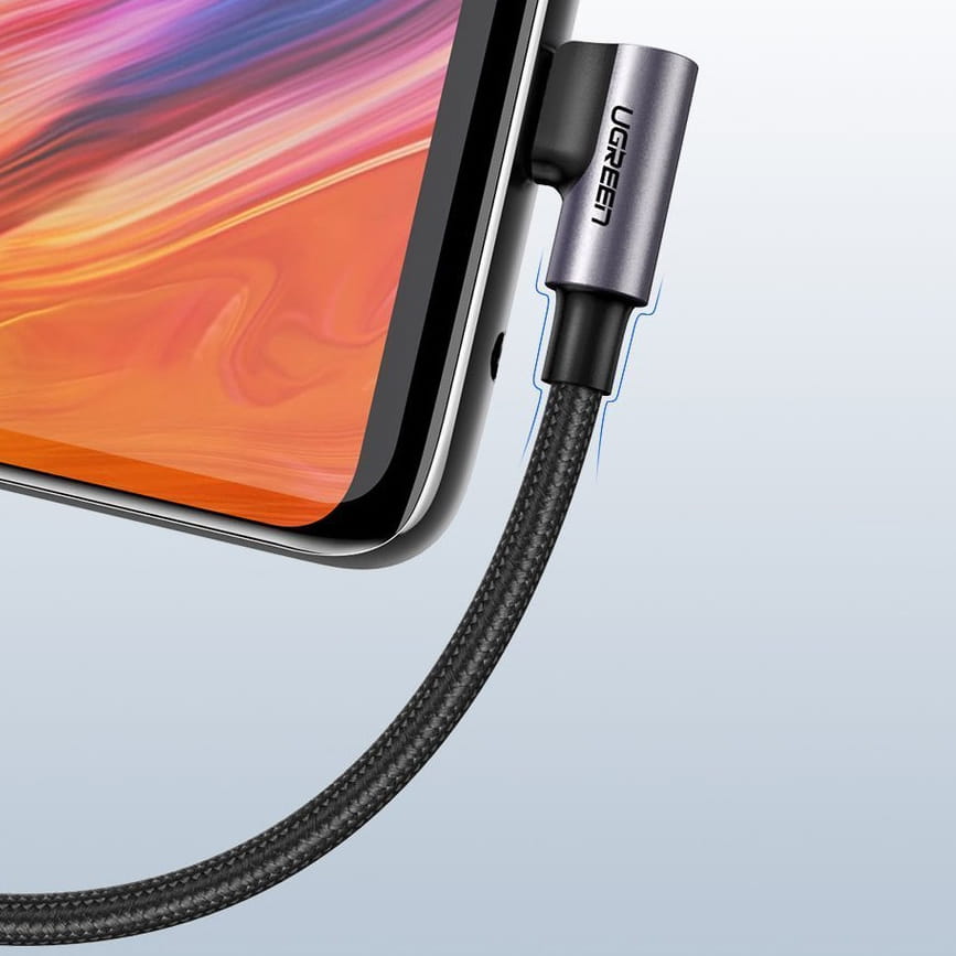 Winkelkabel Ugreen USB-A / USB-C Quick Charge 3.0, 1m, Grau