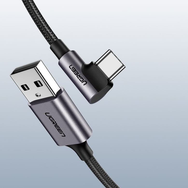 Winkelkabel Ugreen USB-A / USB-C Quick Charge 3.0, 1m, Grau