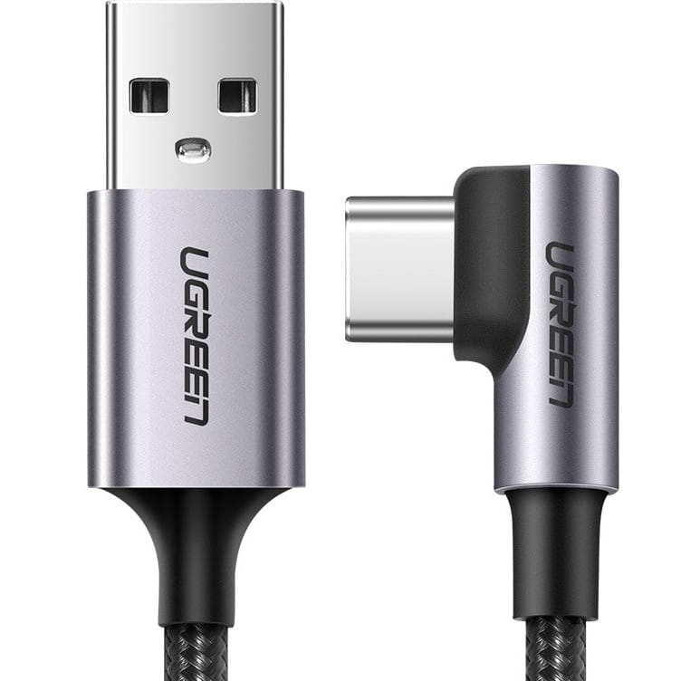 Winkelkabel Ugreen USB-A / USB-C Quick Charge 3.0 2 m, Grau