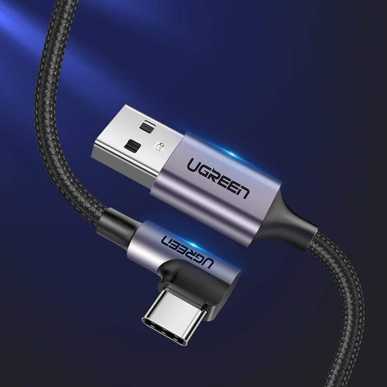 Winkelkabel Ugreen USB-A / USB-C Quick Charge 3.0 2 m, Grau
