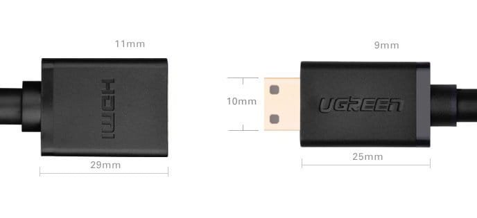Adapterkabel HDMI (Buchse) - mini HDMI (Stecker), Ugreen 4K, 60Hz, 10 Gbps, 22 cm, Schwarz