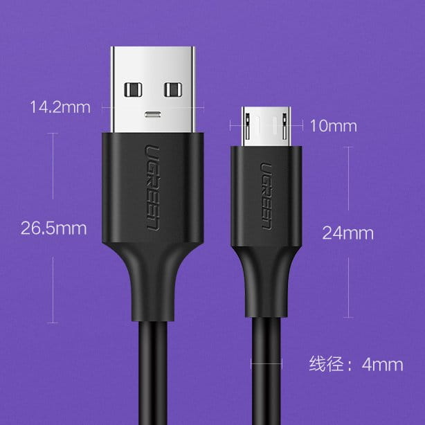 Kabel UGREEN USB-A für Micro-USB 2A, 1 m, Schwarz