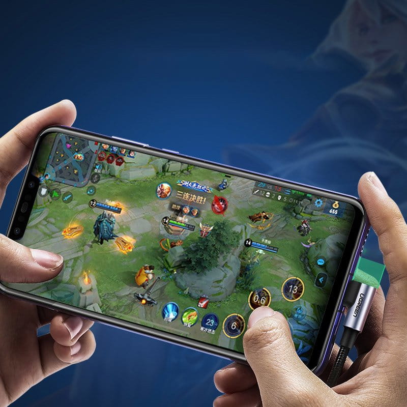 Winkelkabel Ugreen USB-A / USB-C Quick Charge 3.0 2 m, Grau