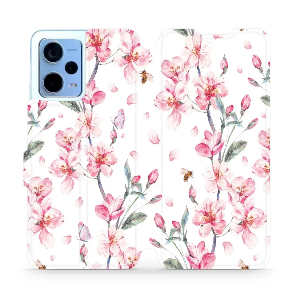 Handyhülle mit klappe für Xiaomi Redmi Note 12 5G, Mobiwear Book, Rosa Frühling