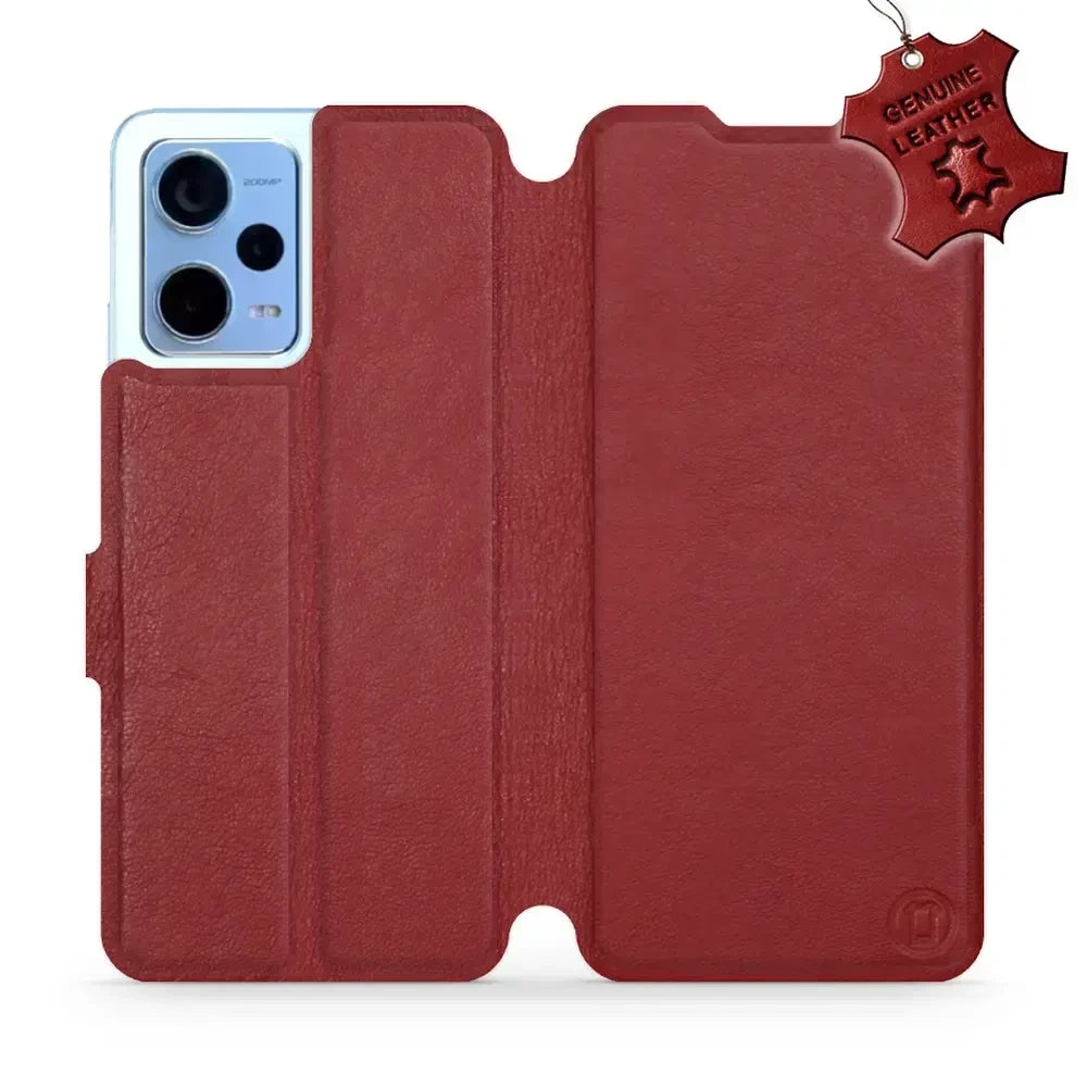 Echtleder Handyhülle für Xiaomi Redmi Note 12 5G, Mobiwear Leather, Dunkelrot