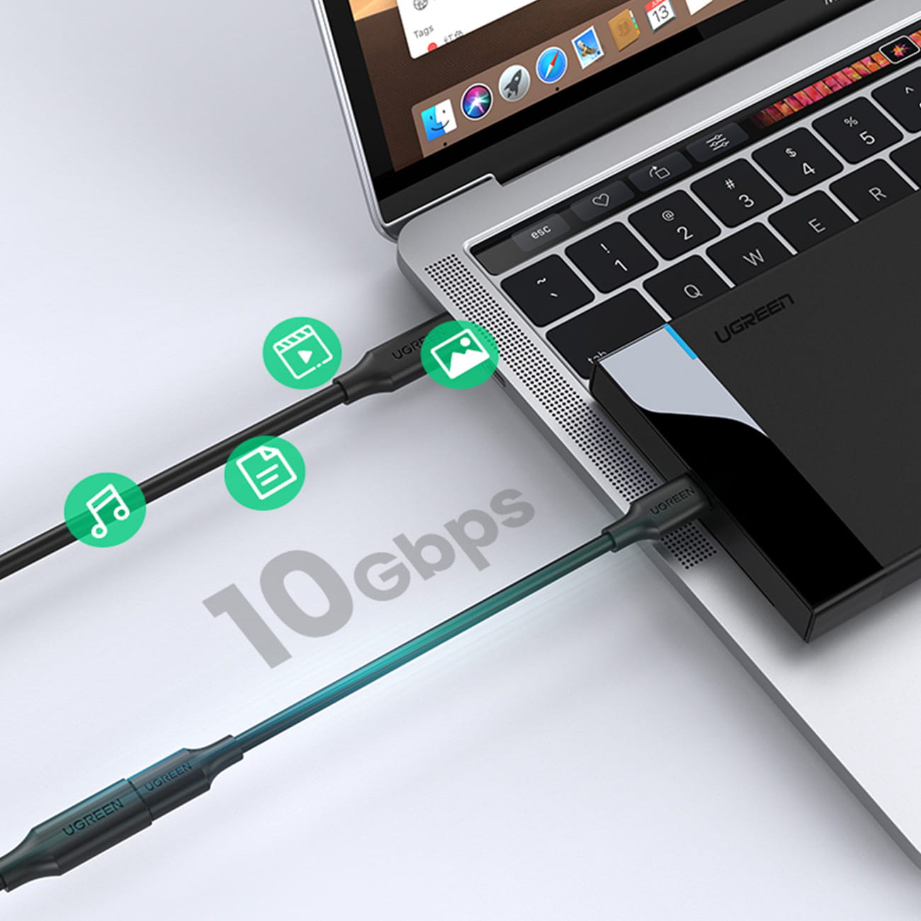 Ugreen 100W, 10Gbps USB-C (Stecker) zu USB-C (Buchse) Lade- und Datenkabel/Verlängerer, PD, QC, 1m, Schwarz