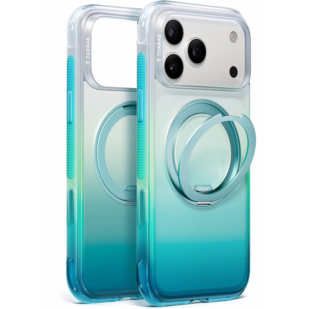 Handyhülle für iPhone 18 Pro / 17 Pro, Torras Ostand O3 Air Gradient für MagSafe, Green-Blue (2/9)