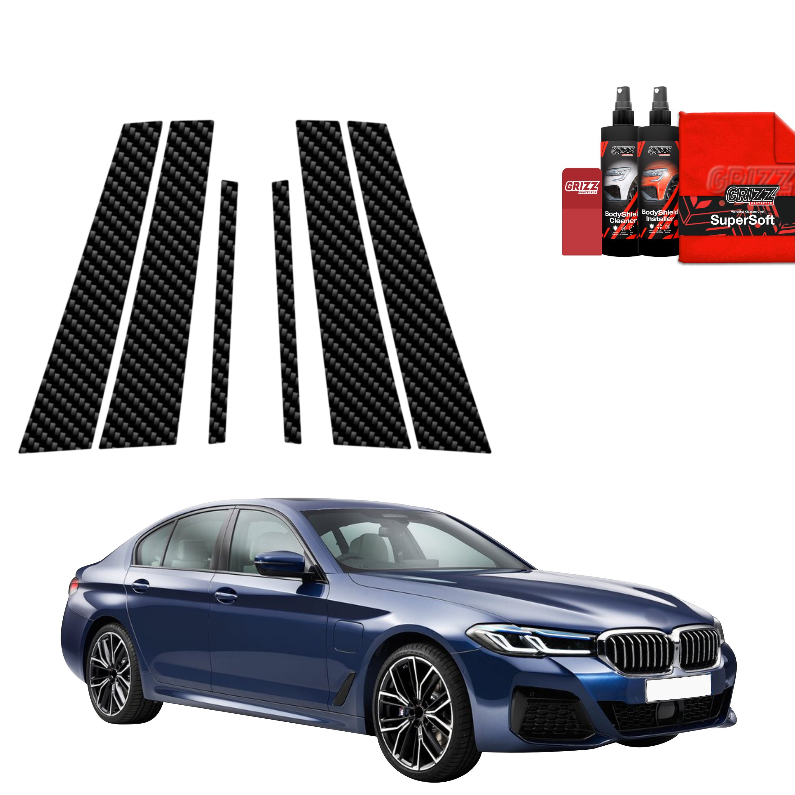 6in1 Kohlenstoff Schutzfolie Grizz Protector für B-C-Säule - BMW 5 G30 Sedan (2023- 2025)