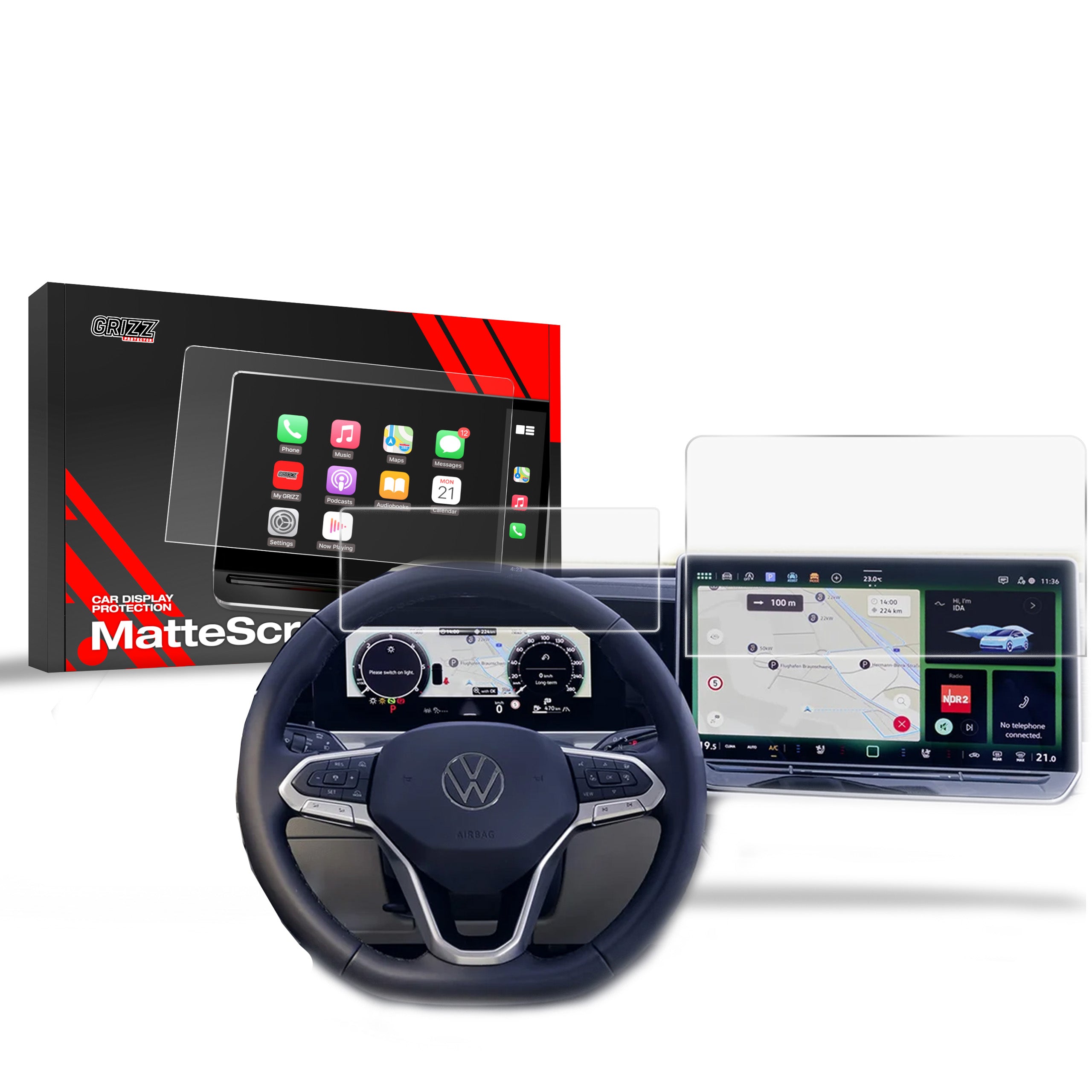 Matte Autodisplayfolie 2in1 für Volkswagen Passat B9 15" (2024-2026), Grizz Protector