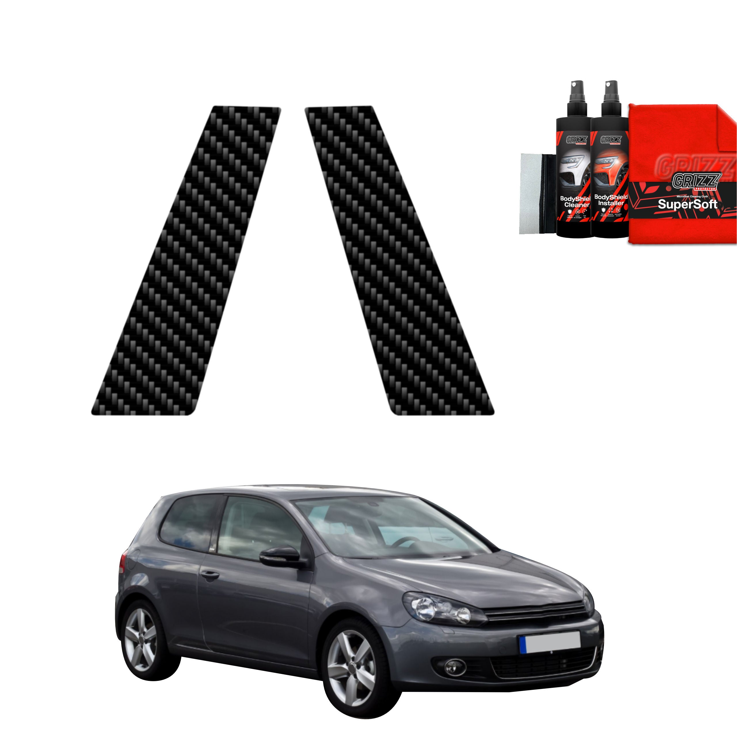 2in1 Kohlenstoff Schutzfolie Grizz Protector für B-Säule - Volkswagen Golf 6 Hatchback 3D (2008-2012)