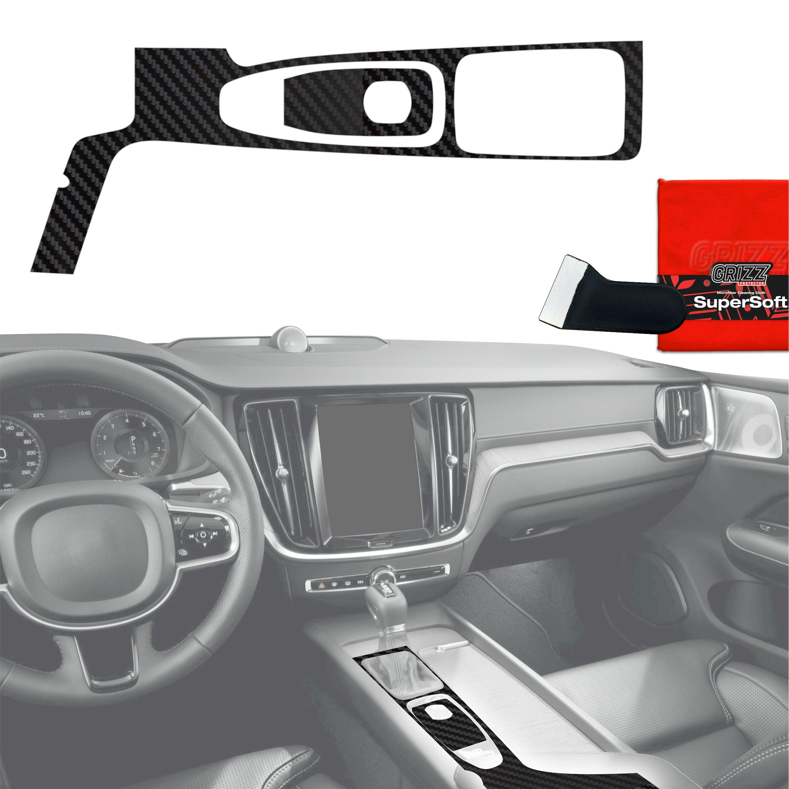 2in1 Schutzfolien Grizz Protector für Mittelkonsole - Volvo XC90 D4 (2017-2018) Carbon Optik Matt Antifingerprint