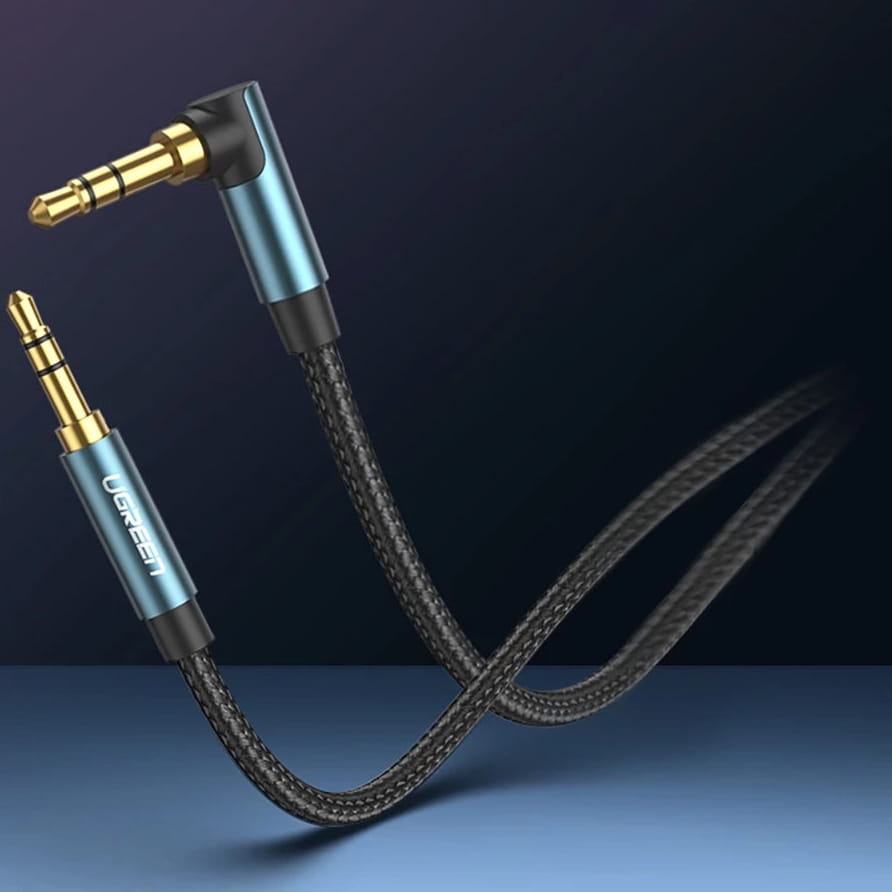 Audiokabel miniklinke 3,5 mm zu AUX, Ugreen, 1 m, Schwarz mit blauen Steckern