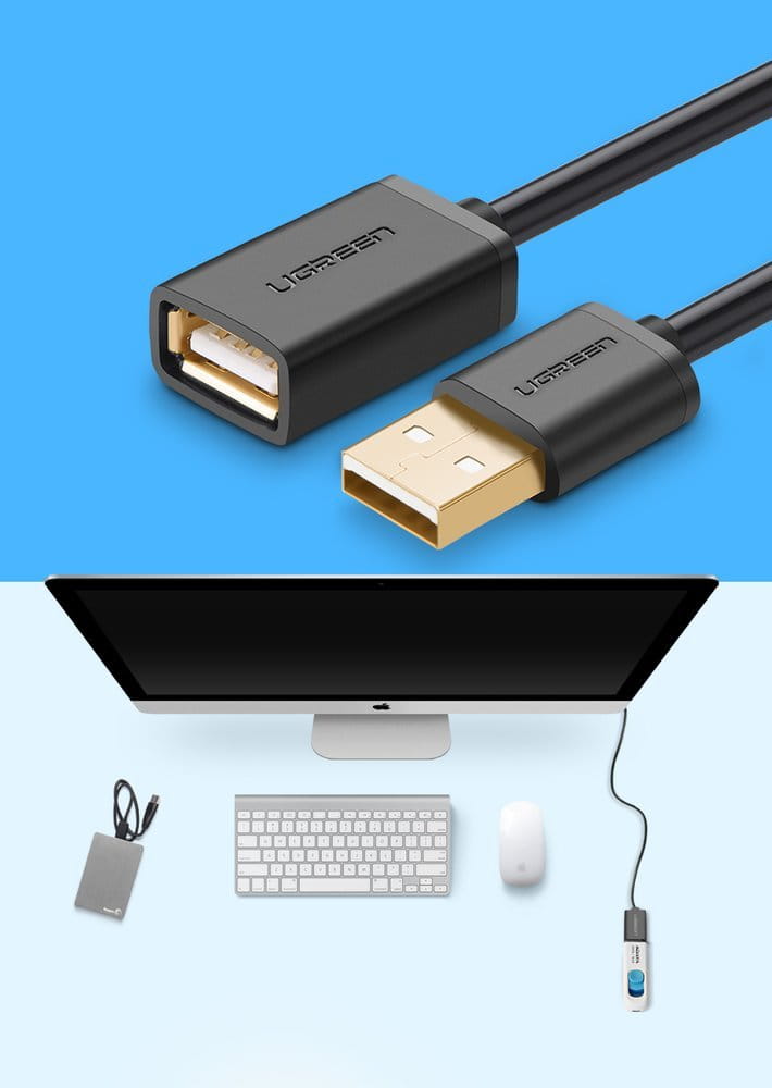 Adapterkabel USB (Buchse) - USB (Stecker), Ugreen 2.0 480Mb/s, 2 m, Schwarz