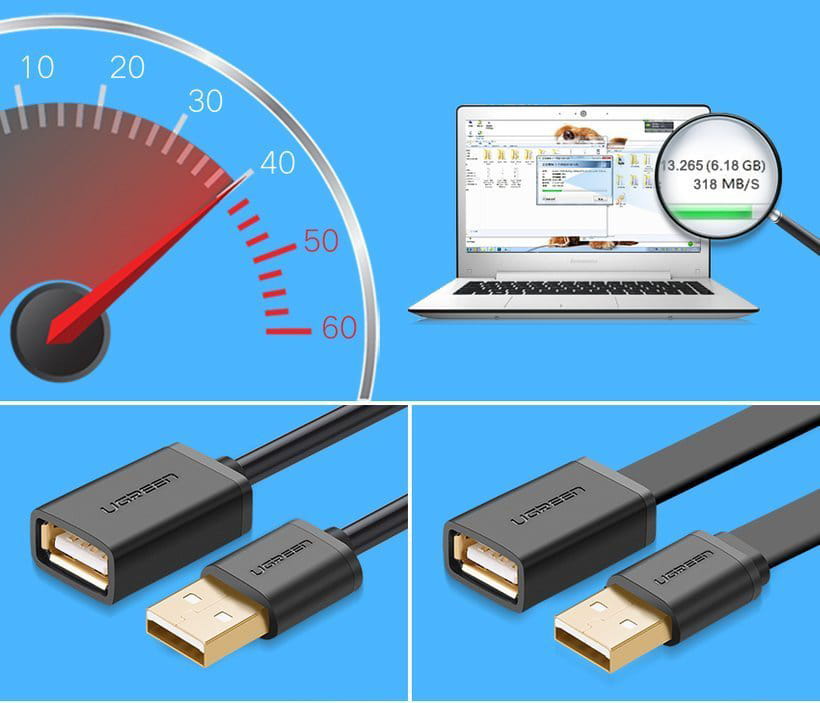 Adapterkabel USB (Buchse) - USB (Stecker), Ugreen 2.0 480Mb/s, 2 m, Schwarz