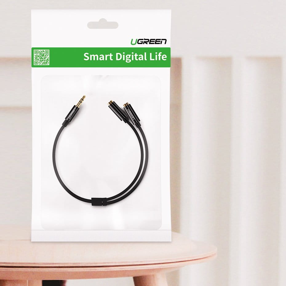 Ugreen 3,5 mm Mini-Klinke Kopfhörer Splitter Kabel 25 cm, Schwarz