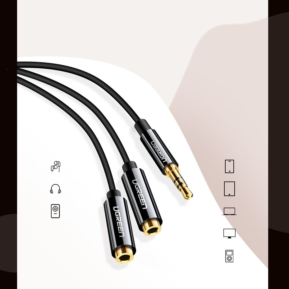 Ugreen 3,5 mm Mini-Klinke Kopfhörer Splitter Kabel 25 cm, Schwarz