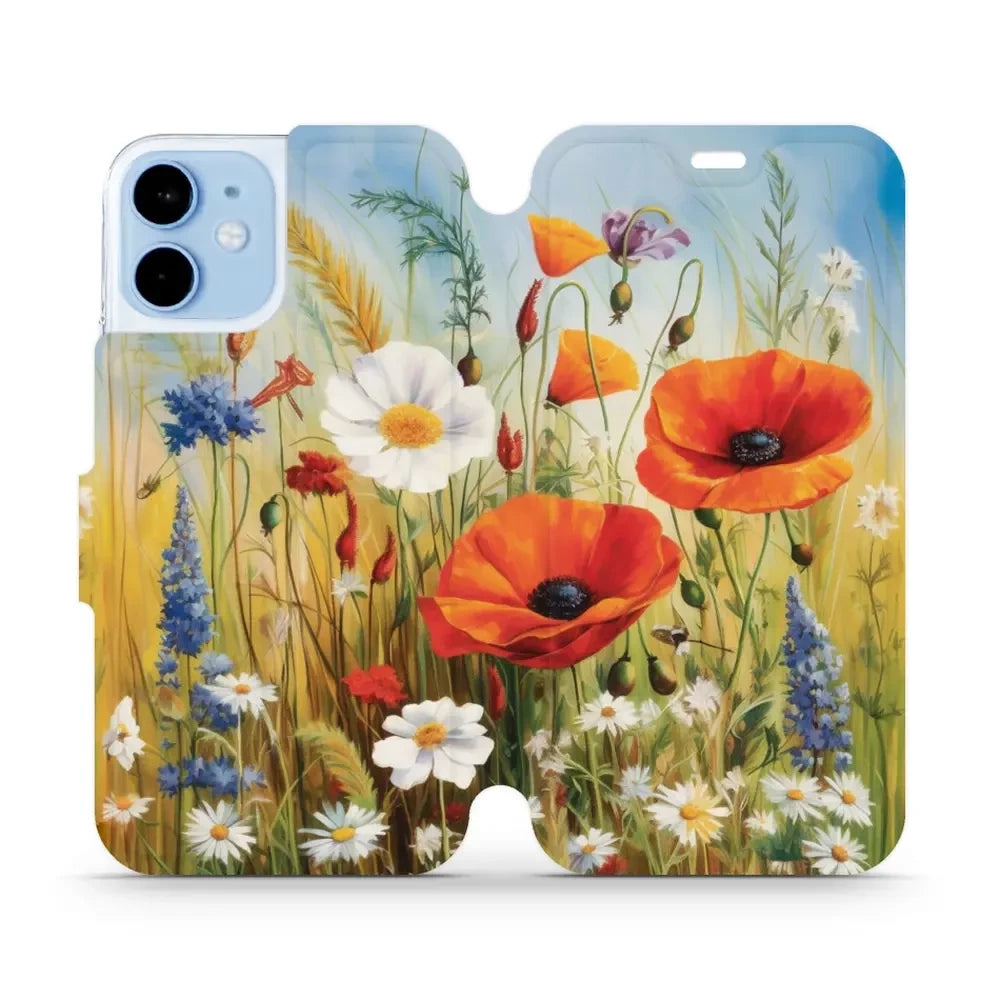 Handyhülle mit klappe für iPhone 12 Mini, Mobiwear Book, Wiesenblumen