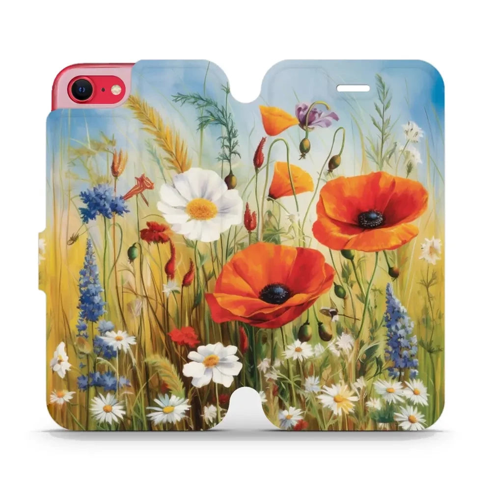 Handyhülle mit klappe für iPhone SE 2022, Mobiwear Book, Wiesenblumen