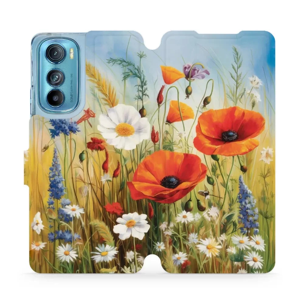 Handyhülle mit klappe für Motorola Edge 30, Mobiwear Book, Wiesenblumen