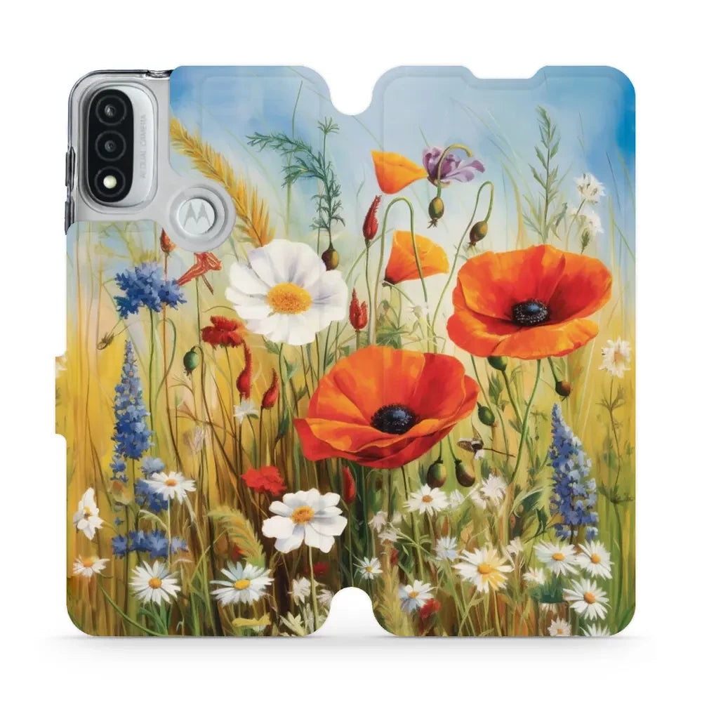 Handyhülle mit klappe für Motorola Moto E20, Mobiwear Book, Wiesenblumen