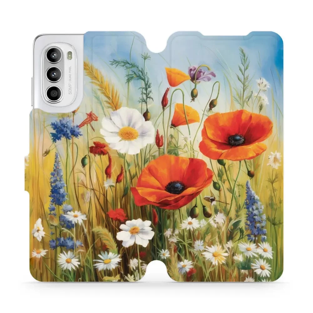Handyhülle mit klappe für Motorola Moto G52, Mobiwear Book, Wiesenblumen