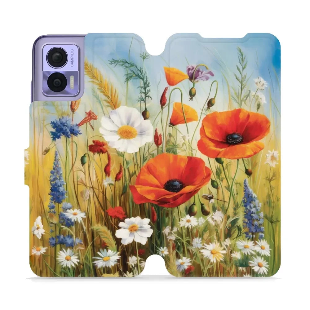 Handyhülle mit klappe für Motorola Edge 30 Neo, Mobiwear Book, Wiesenblumen