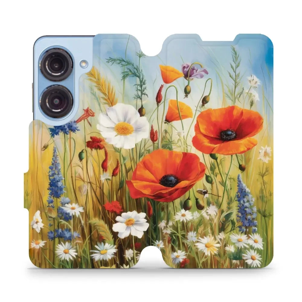 Handyhülle mit klappe für Asus Zenfone 9, Mobiwear Book, Wiesenblumen