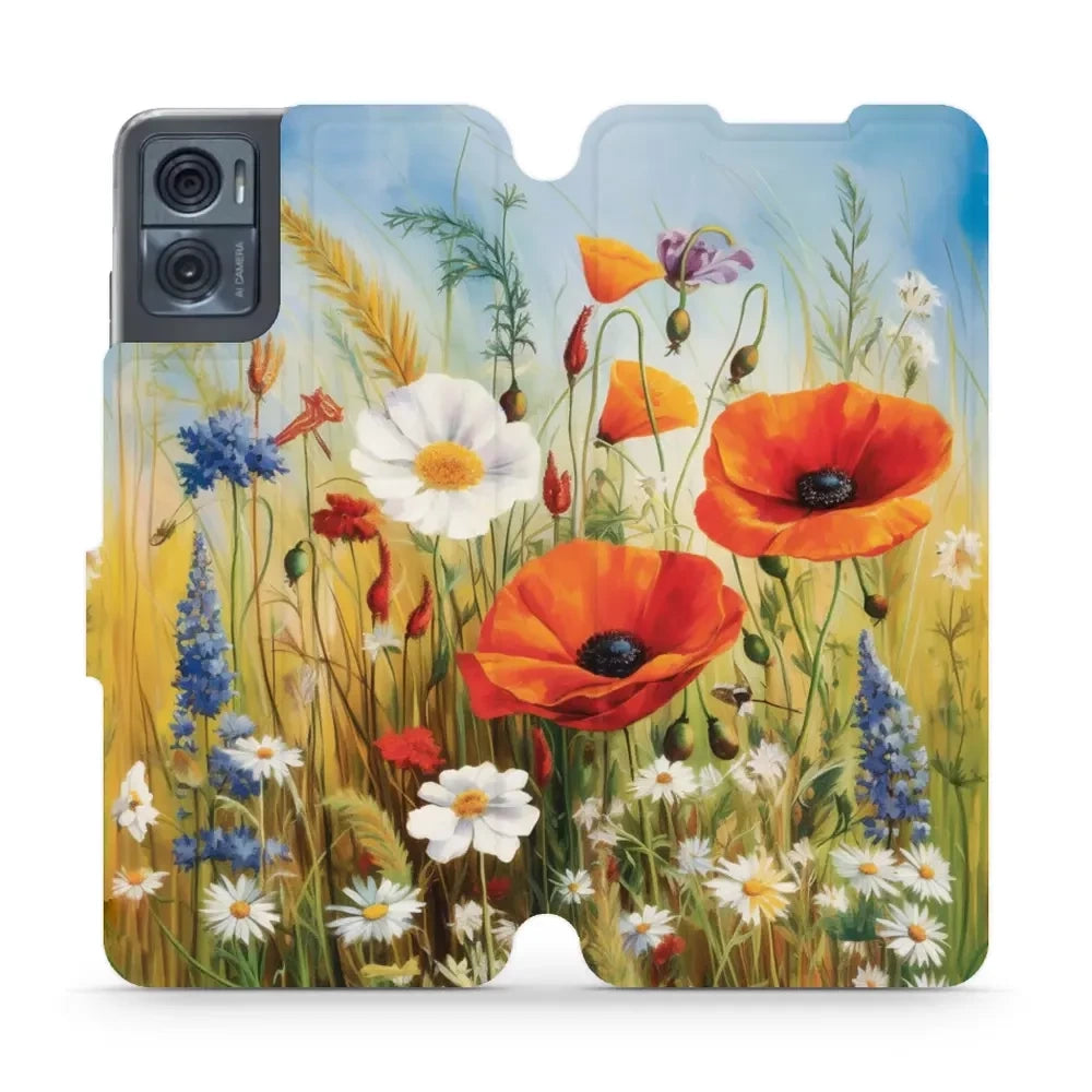 Handyhülle mit klappe für Motorola Moto E22i, Mobiwear Book, Wiesenblumen