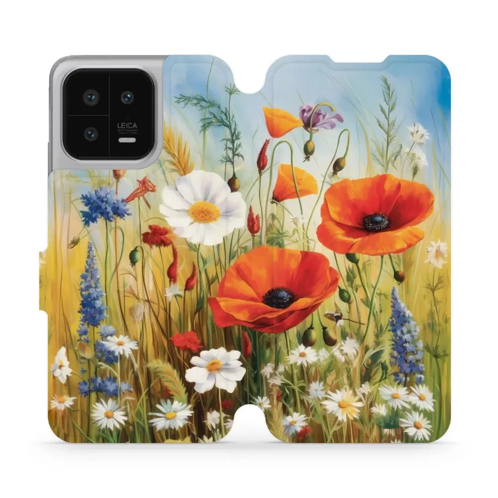 Handyhülle mit klappe für Xiaomi 13, Mobiwear Book, Wiesenblumen