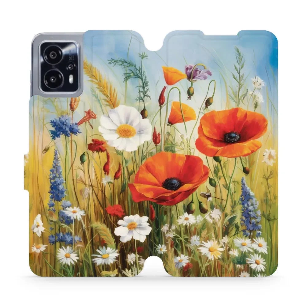Handyhülle mit klappe für Motorola Moto G13, Mobiwear Book, Wiesenblumen