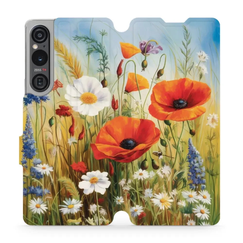 Handyhülle mit klappe für Sony Xperia 1 V, Mobiwear Book, Wiesenblumen