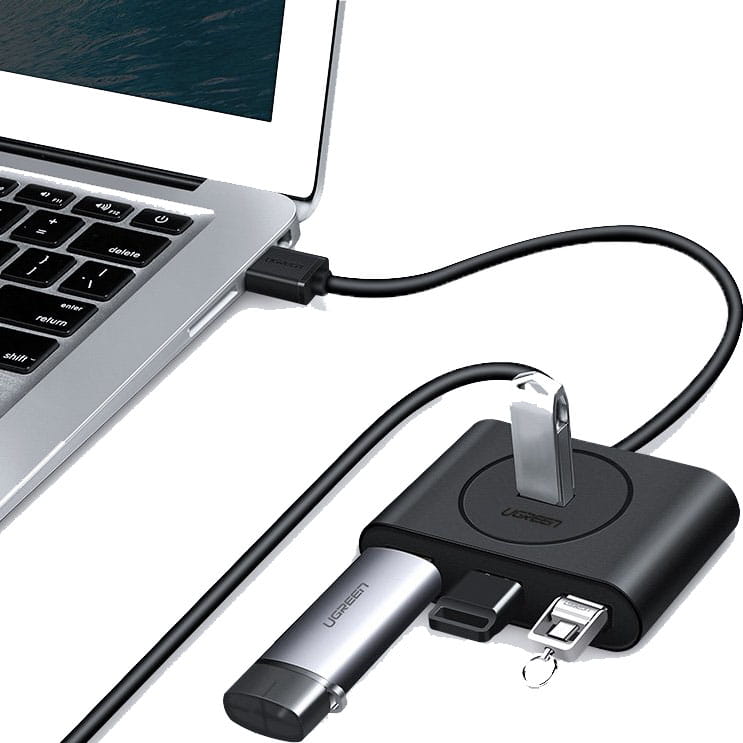 HUB Ugreen USB Computer Verteiler - 4x USB 3.0 mit USB-A Kabel (0,5 m) / 5Gbps, Schwarz