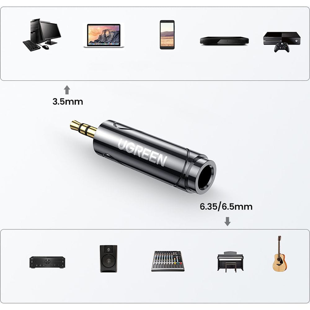Ugreen Audio-Adapter von 6,35mm Jack (weiblich) auf 3,5mm Mini Jack (männlich), Schwarz