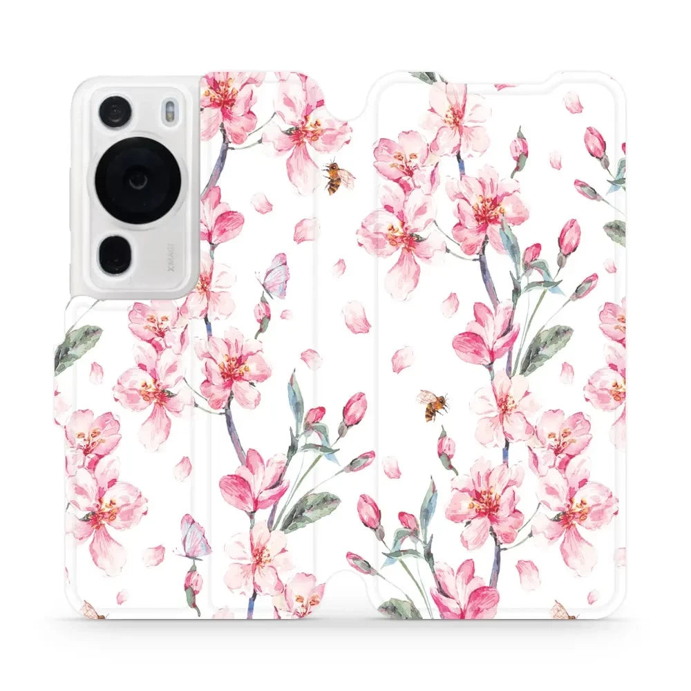 Handyhülle mit klappe für Huawei P60 Pro, Mobiwear Book, Rosa Frühling